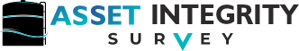 Logo showing a stylised tank on the left and the words "Asset Integrity Survey" in blue and black text, highlighting expertise in non-destructive testing (NDT).